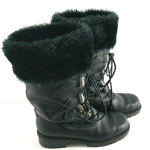 Sorel Snow Boots Black Lace Faux Fur Trim 7